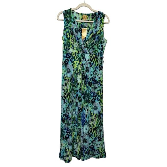 Kasper NWT Blue Green Leopard Cheetah Animal Print Maxi Dress Women’s Size Small - Picture 1 of 9